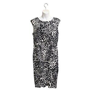 Calvin Klein Black & White Side Ruched Sleeveless Sheath Dress Sz 10
